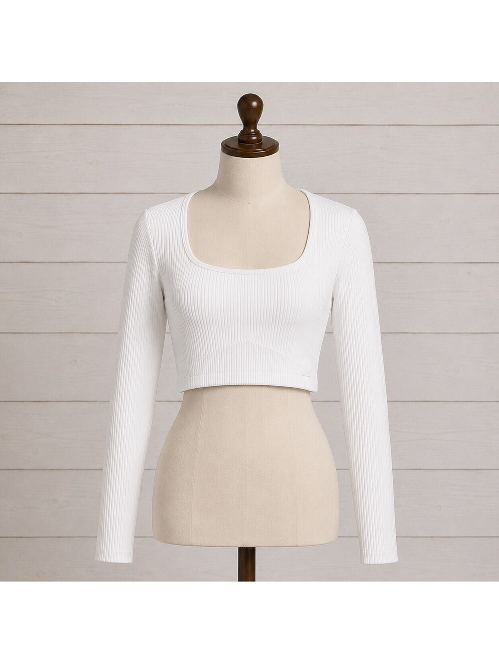 Sommer Ray Women's White Ribbed Long Sleeve Crop Top Small Square Neck